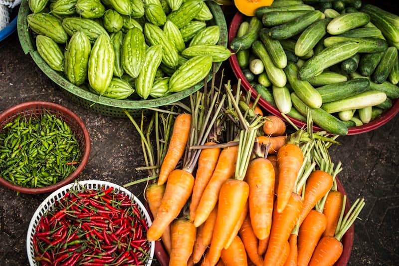 Freshly harvested produce sorted for collection